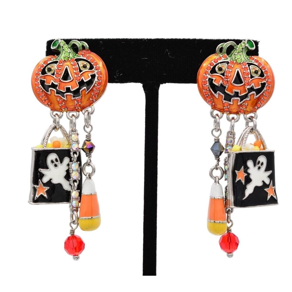 Ritzy Couture Esme Lunch Ritz Vintage Halloween Earrings Pumpkin Signed Bin1